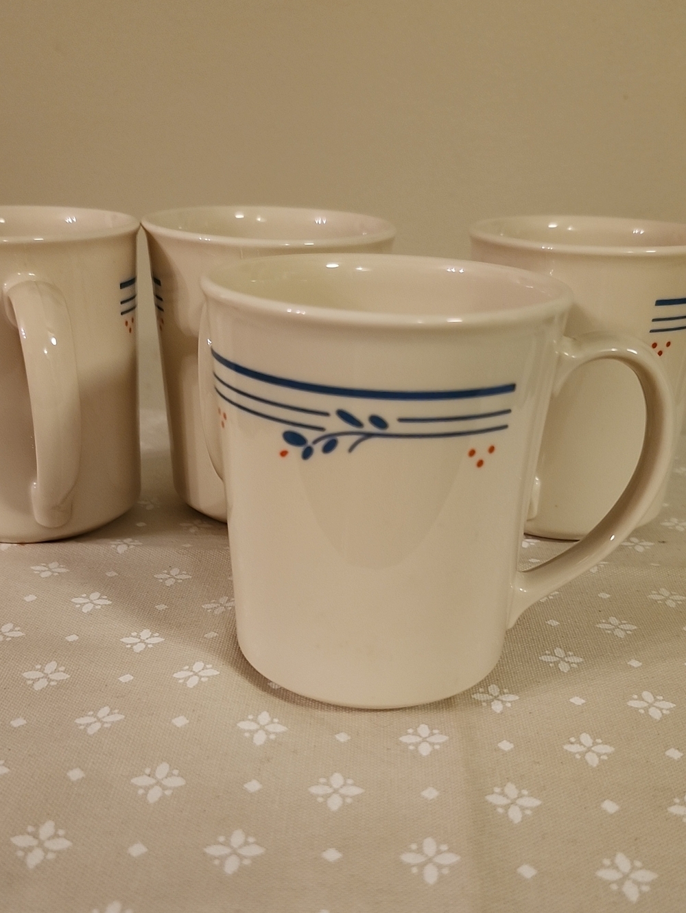 Corningware Country Violets  Mug with Blue Band and Red Dot Motif